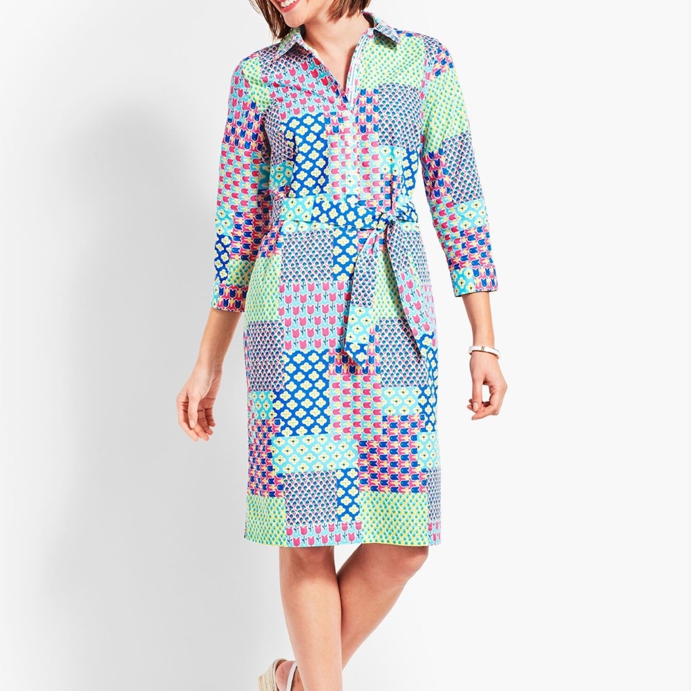 Talbots ISLAND MULTICOLOR PATCHWORK BELTED SHIRTDRESS - 10